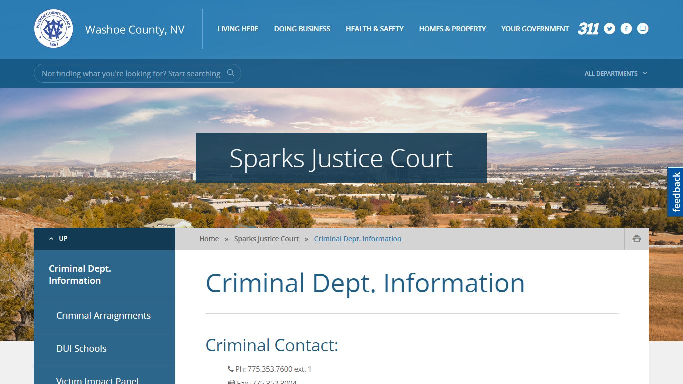 Criminal Dept. Information - Washoe County, NV