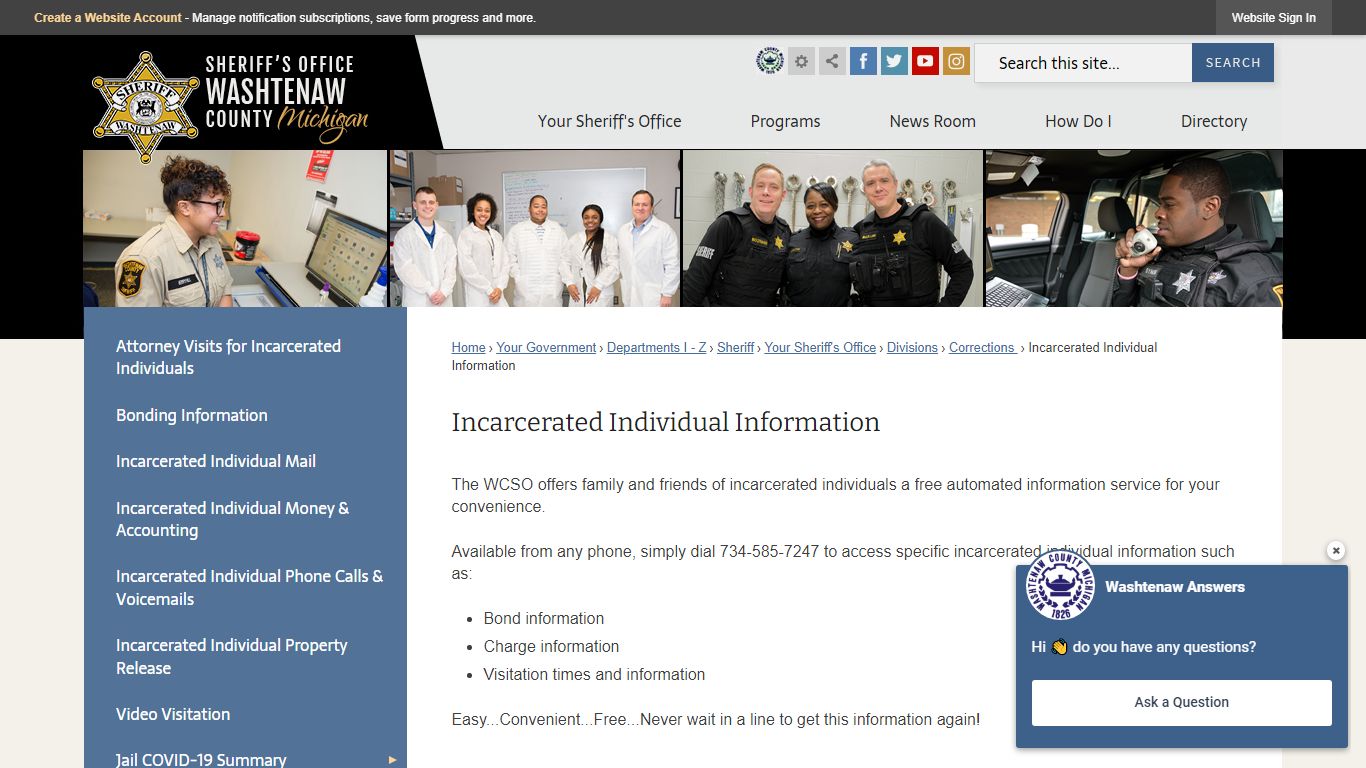 Incarcerated Individual Information | Washtenaw County, MI