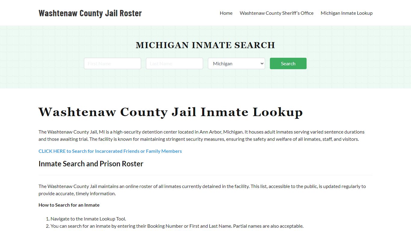 Washtenaw County Jail Roster Lookup, MI, Inmate Search