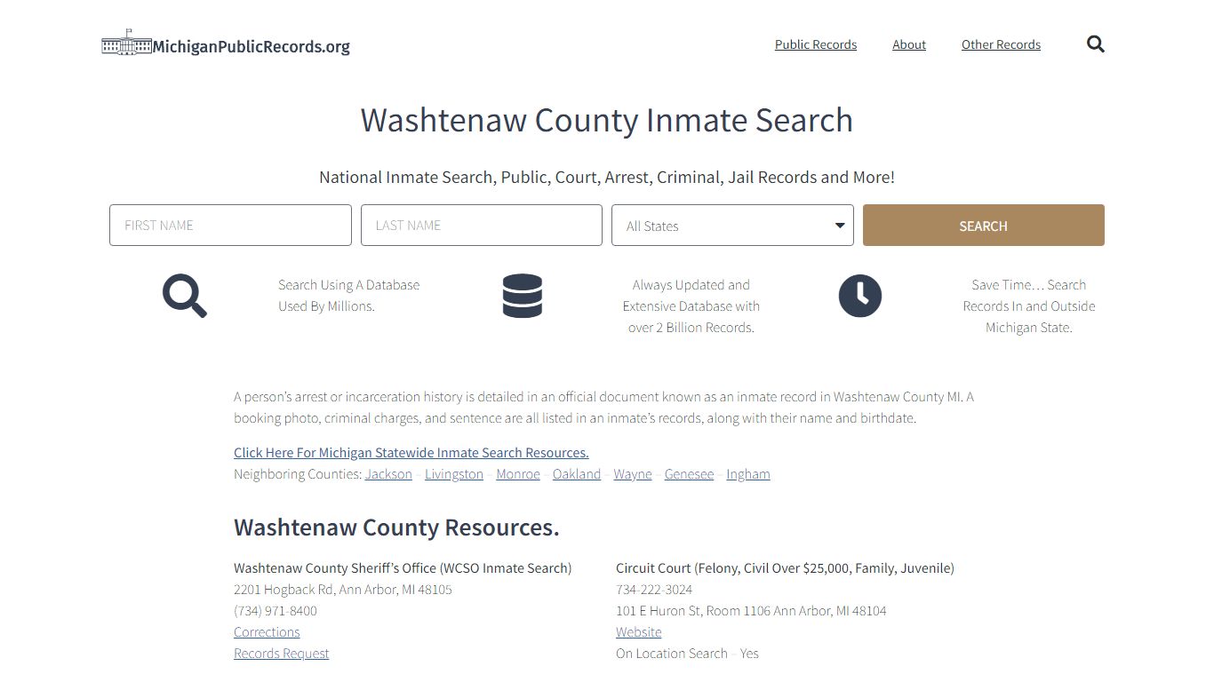 Washtenaw County Inmate Search - WCSO Current & Past Jail Records