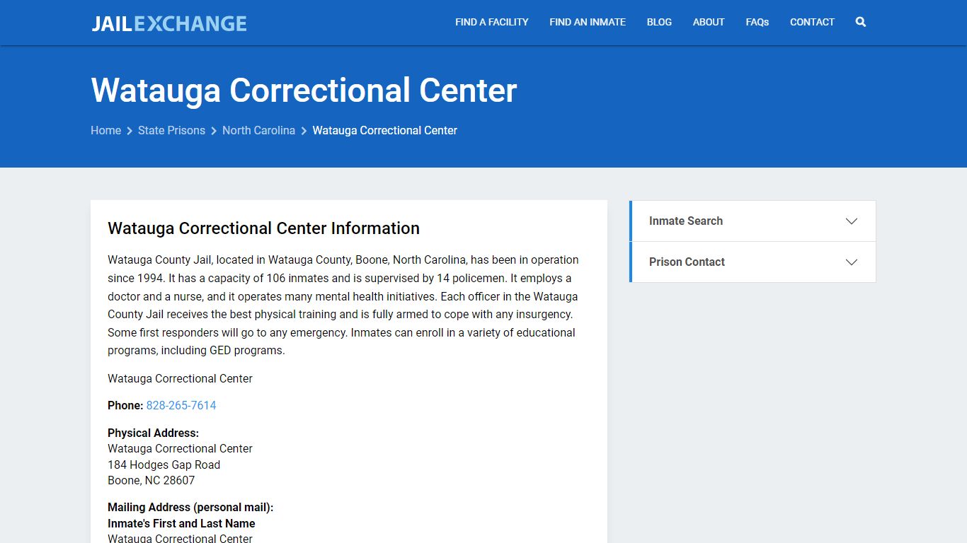 Watauga Correctional Center Inmate Search, NC - Jail Exchange