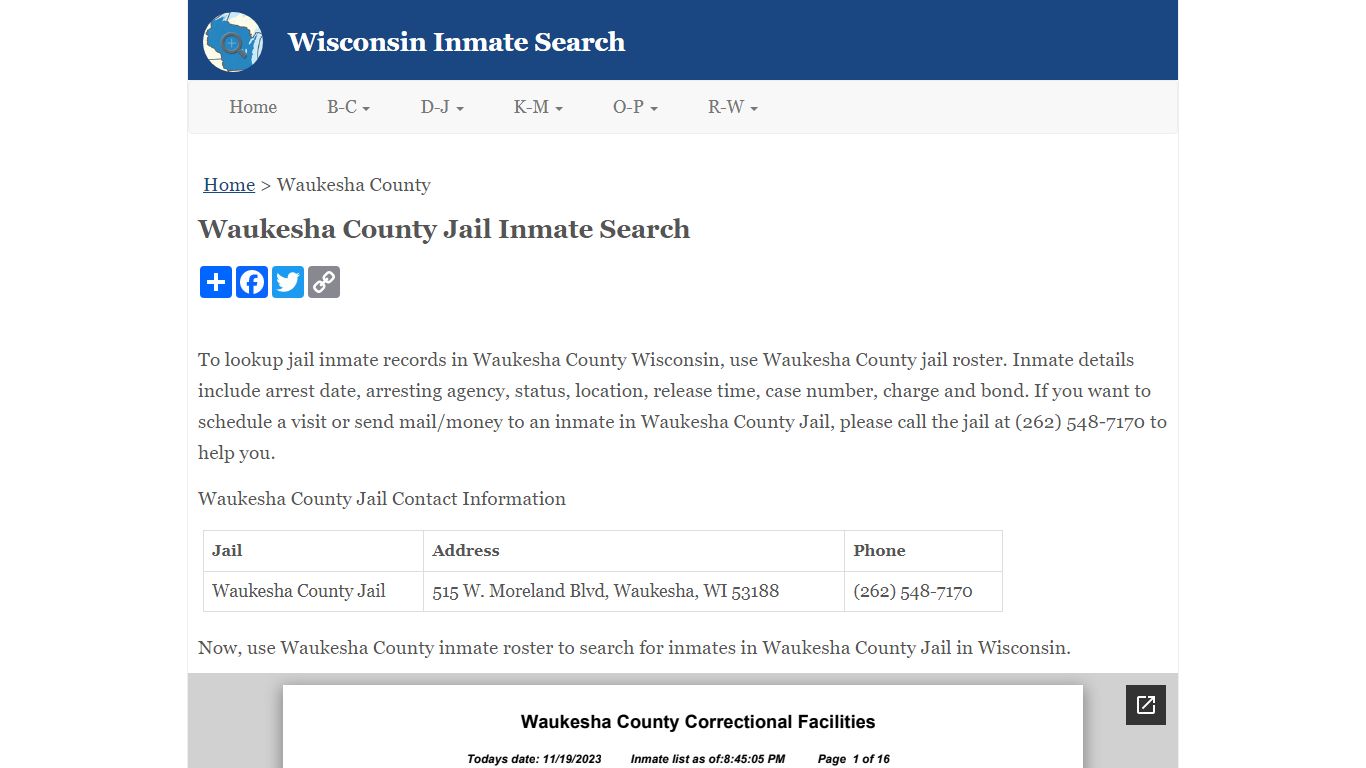 Waukesha County Jail Inmate Search