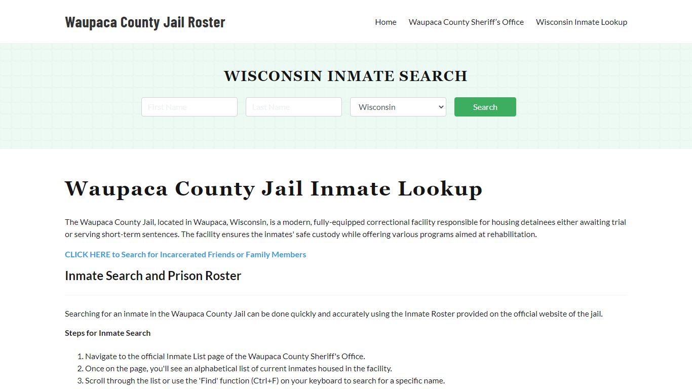 Waupaca County Jail Roster Lookup, WI, Inmate Search