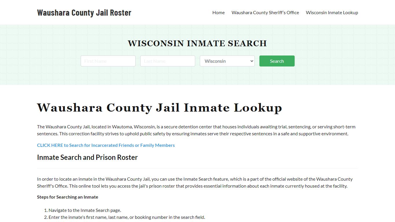 Waushara County Jail Roster Lookup, WI, Inmate Search