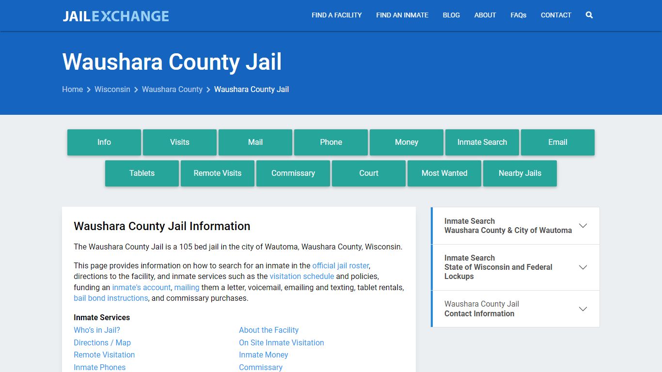 Waushara County Jail, WI Inmate Search, Information