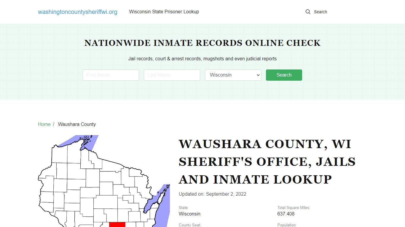 Waushara County WI Sheriff's Office, Jails and Inmate Lookup