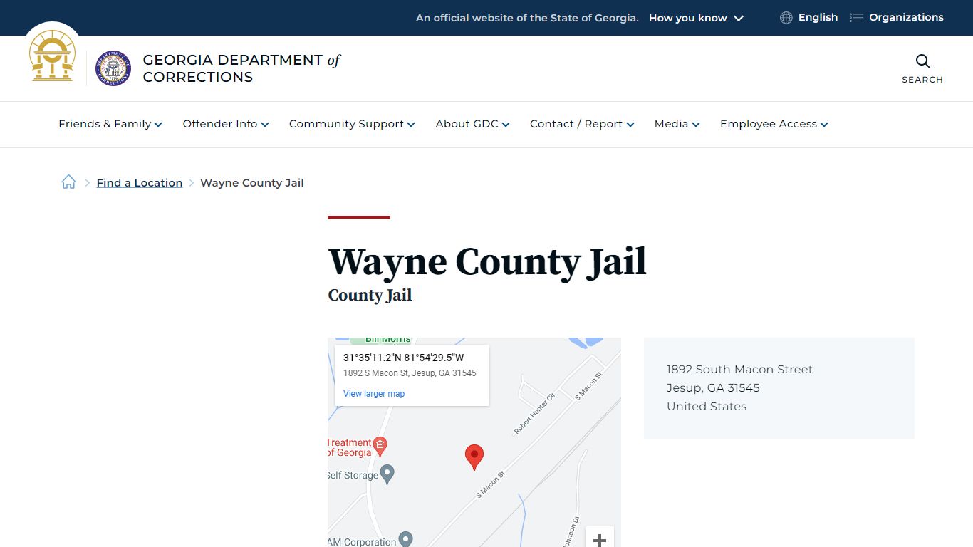 Wayne County Jail | Georgia Department of Corrections