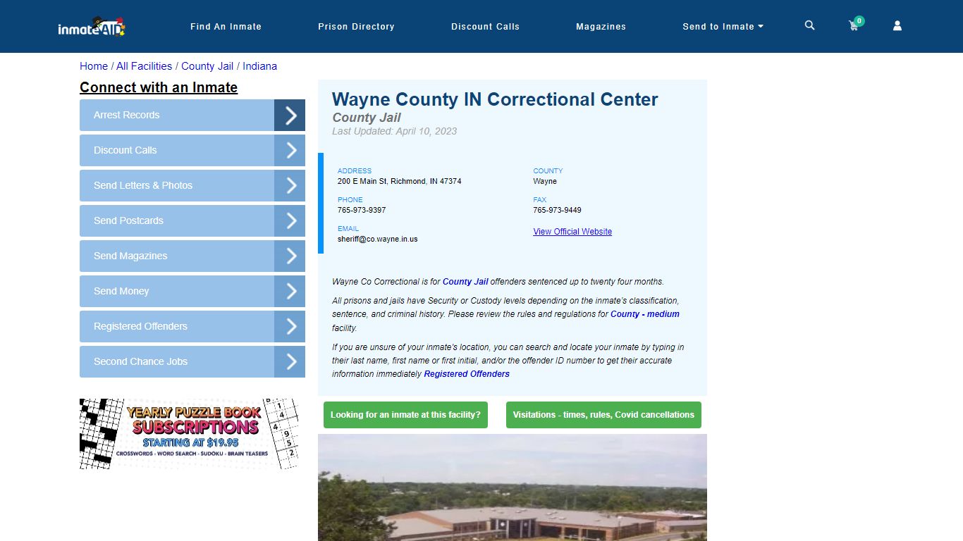 Wayne County IN Correctional Center - Inmate Locator - Richmond, IN