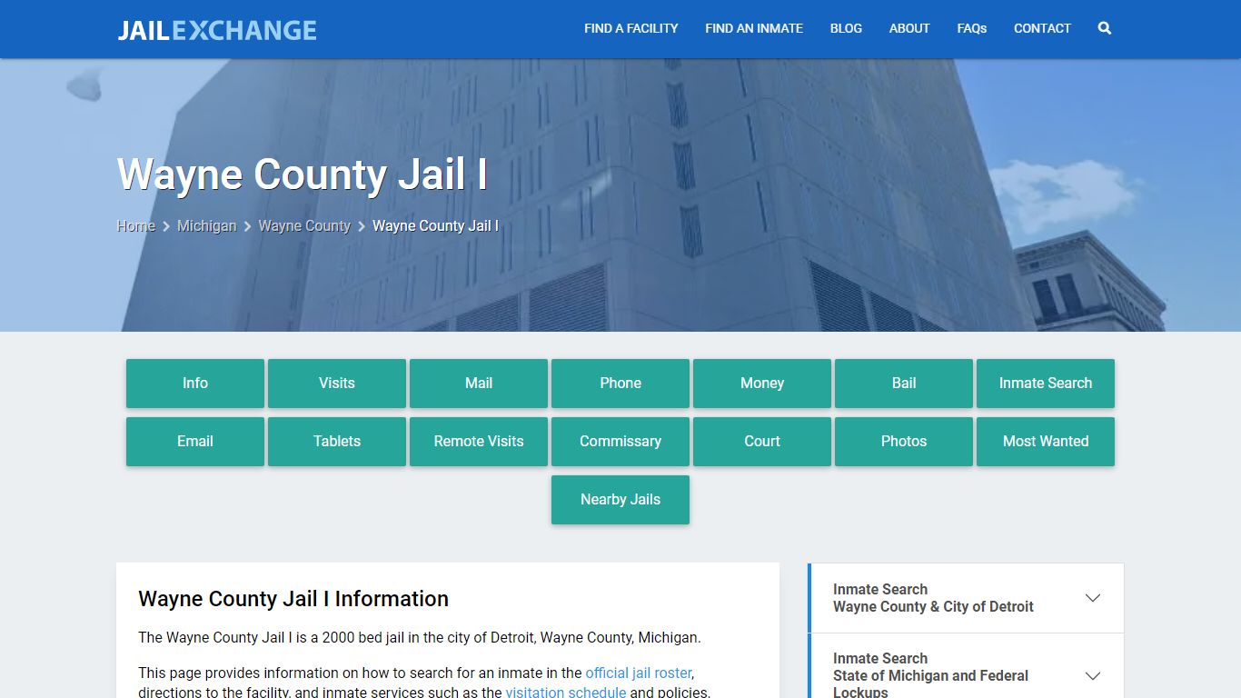 Wayne County Jail I, MI Inmate Search, Information