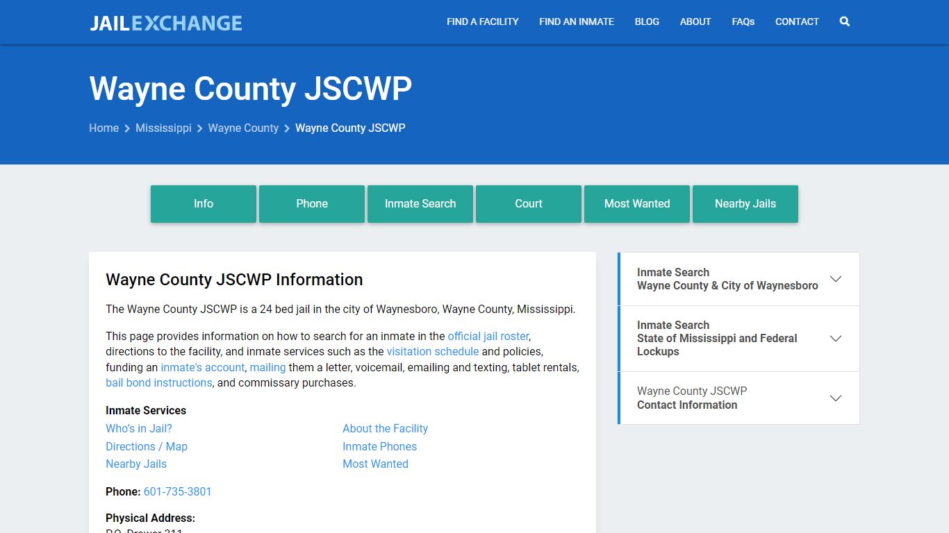 Wayne County JSCWP, MS Inmate Search, Information - Jail Exchange