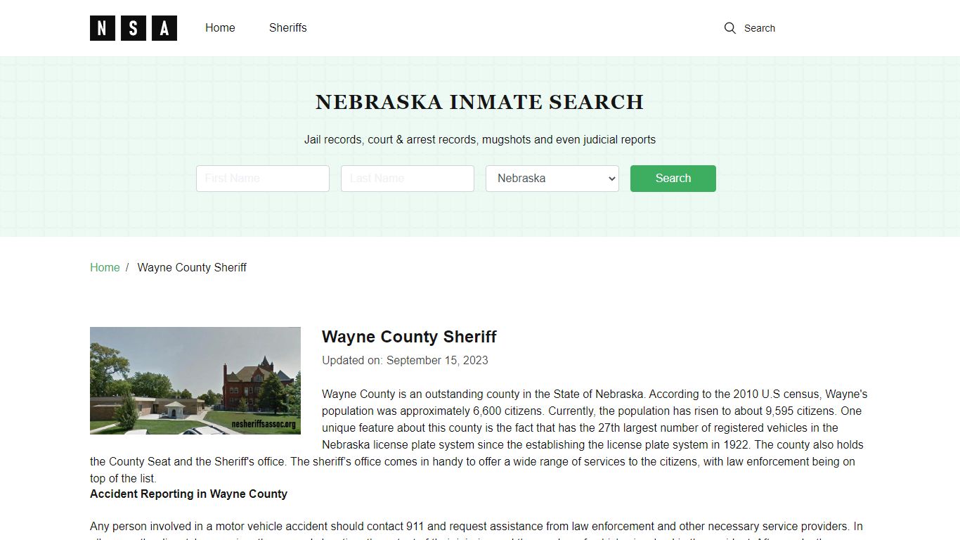 Wayne County Sheriff, Nebraska and County Jail Information