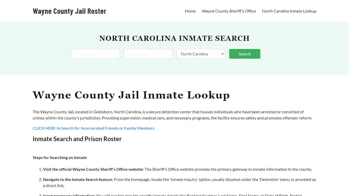 Wayne County Jail Roster Lookup, NC, Inmate Search