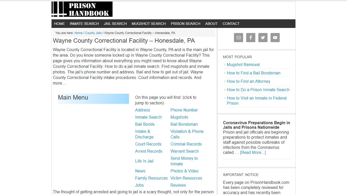 Wayne County Correctional Facility – Honesdale, PA - Prison Handbook