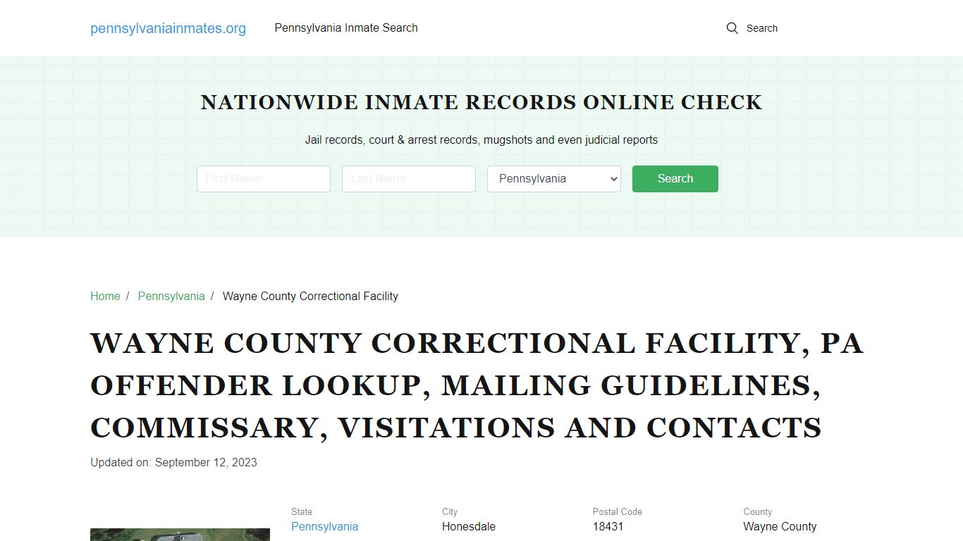 Wayne County Correctional Facility, PA: Inmate Search Options ...