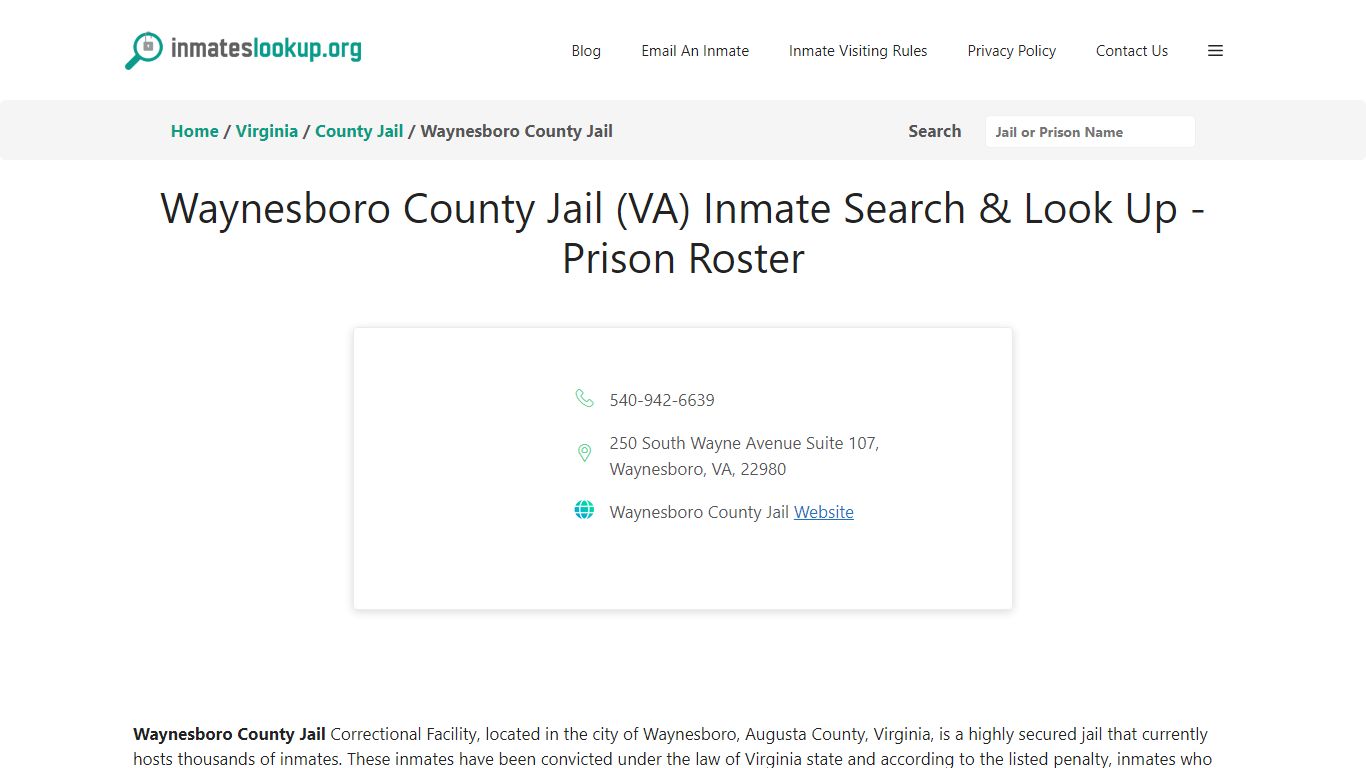 Waynesboro County Jail (VA) Inmate Search & Look Up - Prison Roster