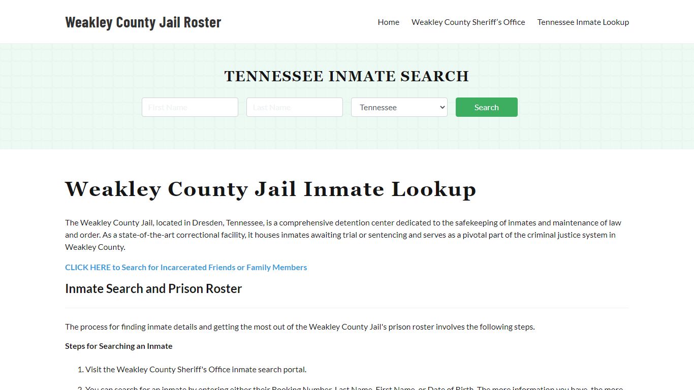 Weakley County Jail Roster Lookup, TN, Inmate Search