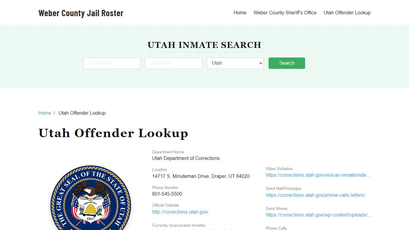 Utah Inmate Search, Jail Rosters - Weber County Jail