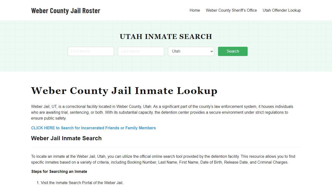 Weber County Jail Roster Lookup, UT, Inmate Search