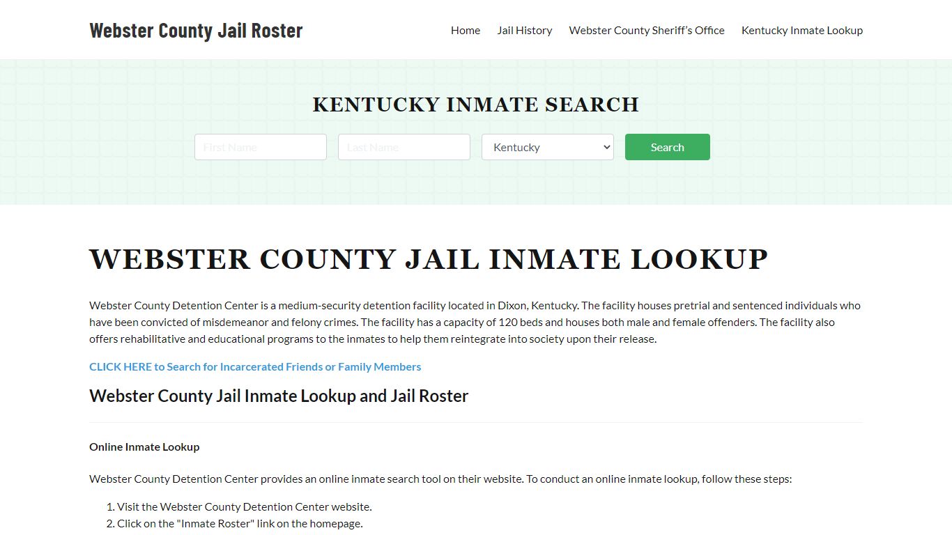 Webster County Jail Roster Lookup, KY, Inmate Search