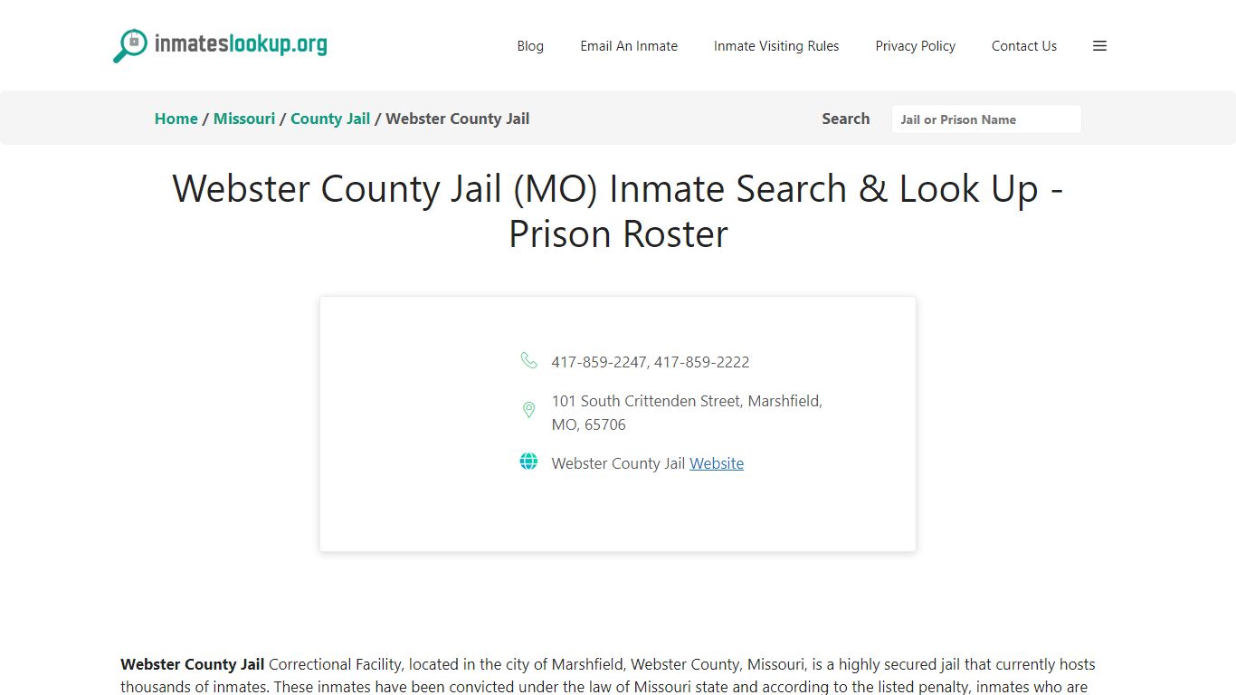 Webster County Jail (MO) Inmate Search & Look Up - Prison Roster