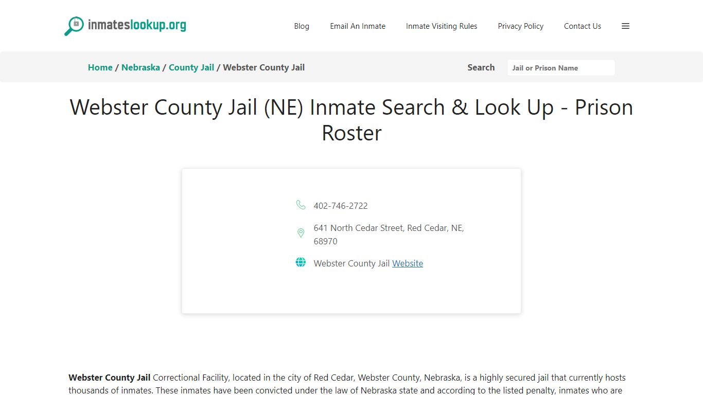 Webster County Jail (NE) Inmate Search & Look Up - Prison Roster
