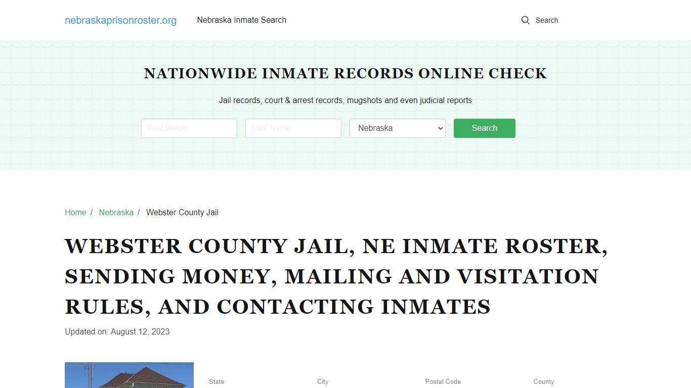 Webster County Jail, NE: Offender Search, Visitations, Contact Info