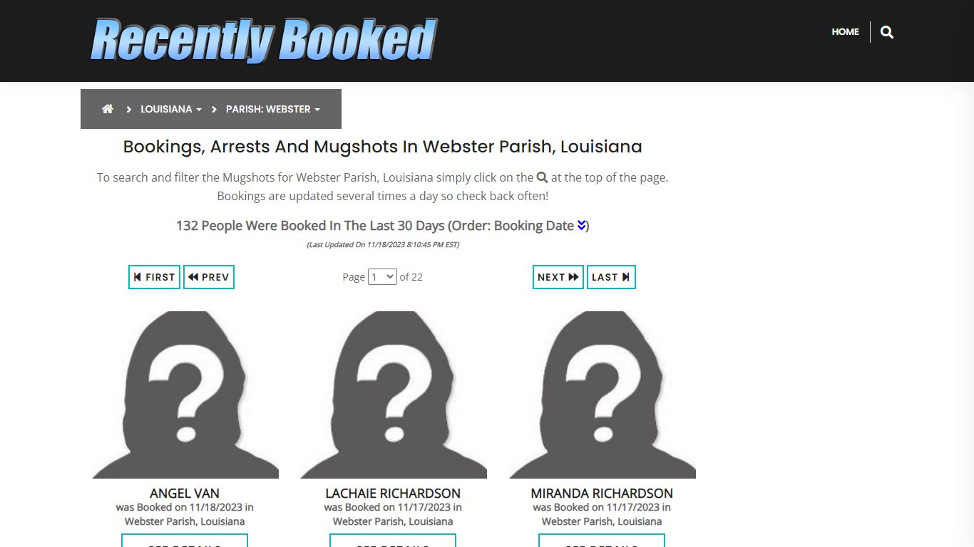 Bookings, Arrests and Mugshots in Webster Parish, Louisiana