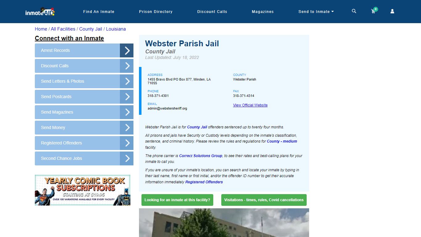 Webster Parish Jail - Inmate Locator - Minden, LA