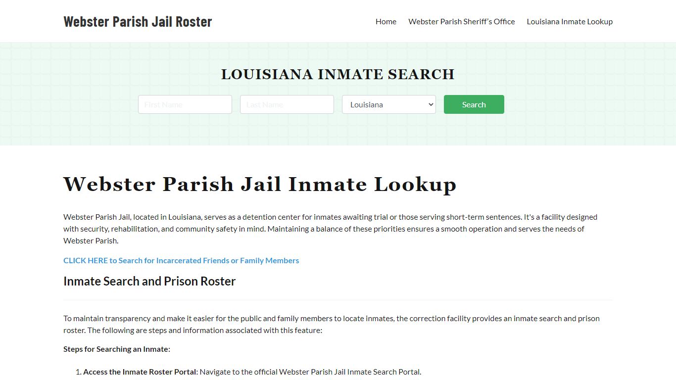Webster Parish Jail Roster Lookup, LA, Inmate Search