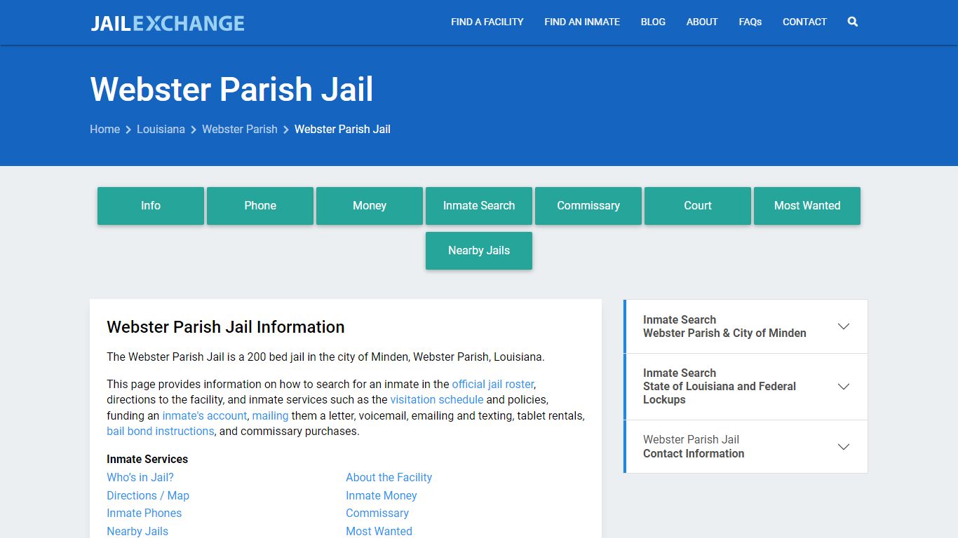Webster Parish Jail, LA Inmate Search, Information