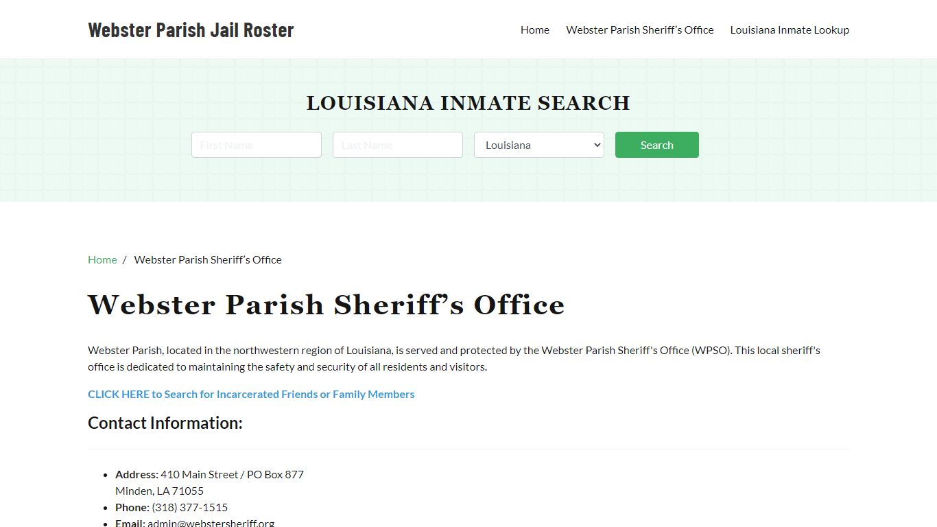 Webster Parish Sheriff Office, LA, Arrest Warrants Search