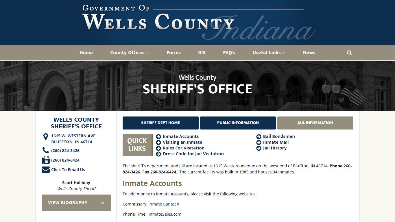 Sheriff's Office - Jail Information - Wells County Indiana