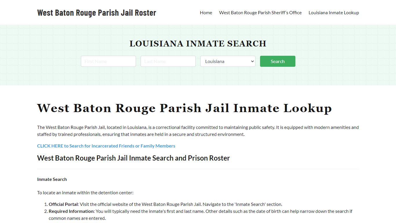 West Baton Rouge Parish Jail Roster Lookup, LA, Inmate Search