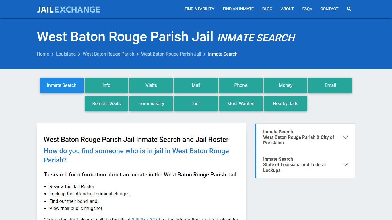 West Baton Rouge Parish Jail Inmate Search - Jail Exchange