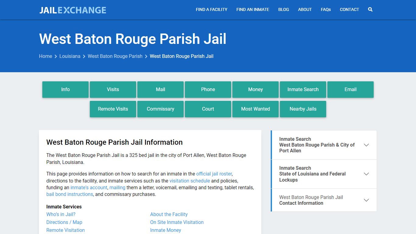 West Baton Rouge Parish Jail, LA Inmate Search, Information