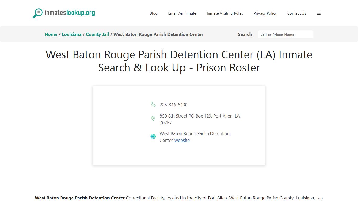 West Baton Rouge Parish Detention Center (LA) Inmate Search & Look Up ...