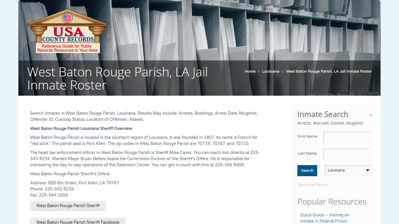 West Baton Rouge Parish, LA Jail Inmate Roster | Name Search