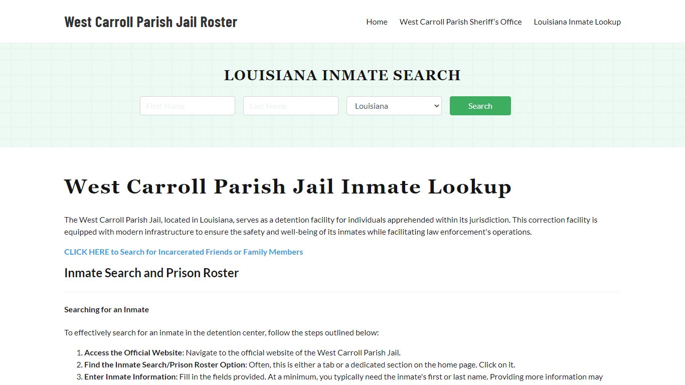 West Carroll Parish Jail Roster Lookup, LA, Inmate Search