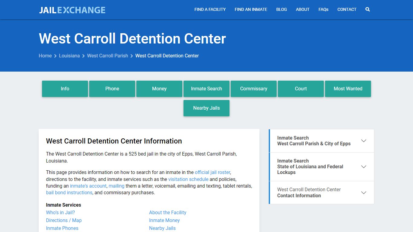 West Carroll Detention Center, LA Inmate Search, Information