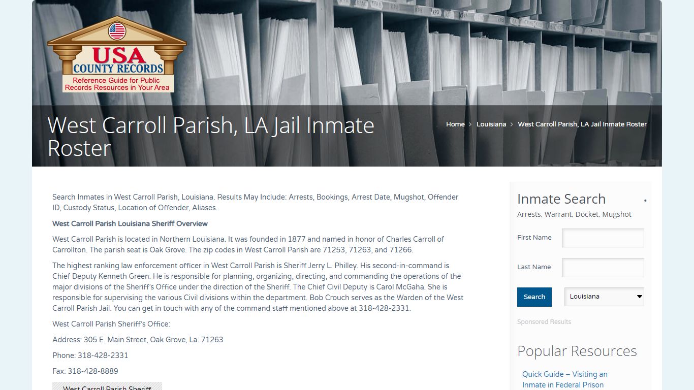 West Carroll Parish, LA Jail Inmate Roster | Name Search