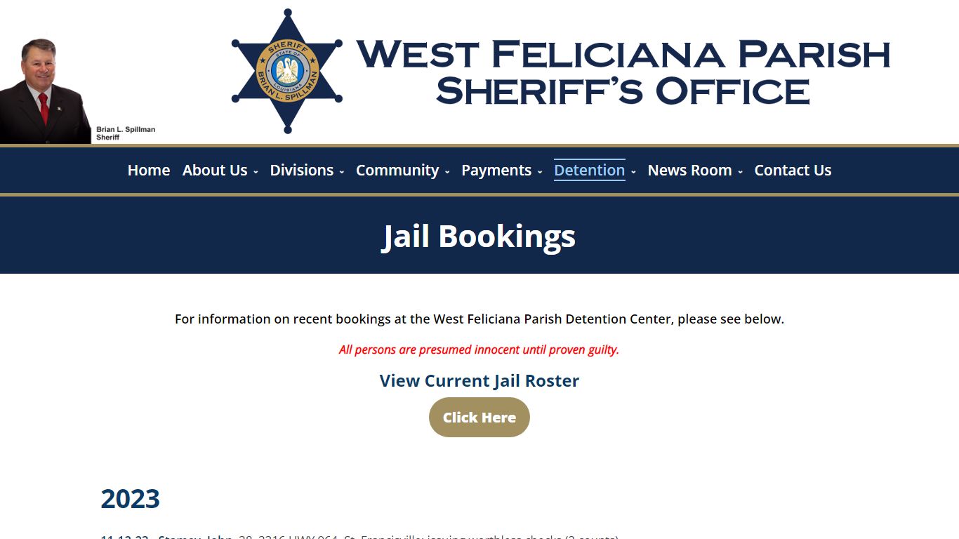 West Feliciana Parish Sheriff’s Office > Detention > Jail Bookings