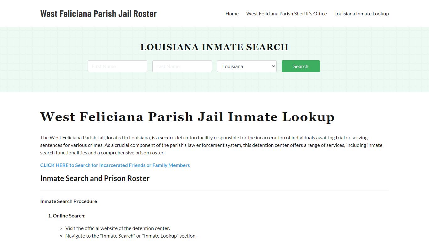 West Feliciana Parish Jail Roster Lookup, LA, Inmate Search