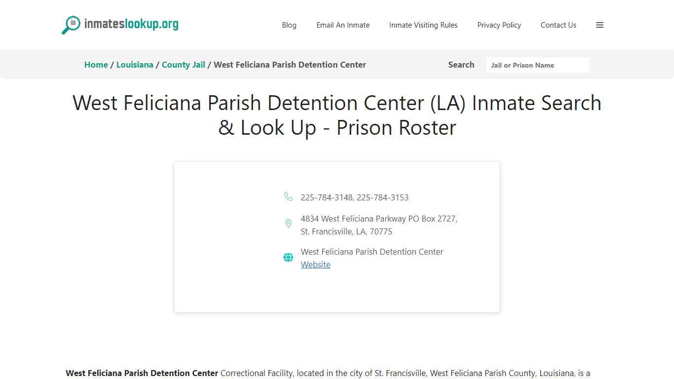 West Feliciana Parish Detention Center (LA) Inmate Search & Look Up ...