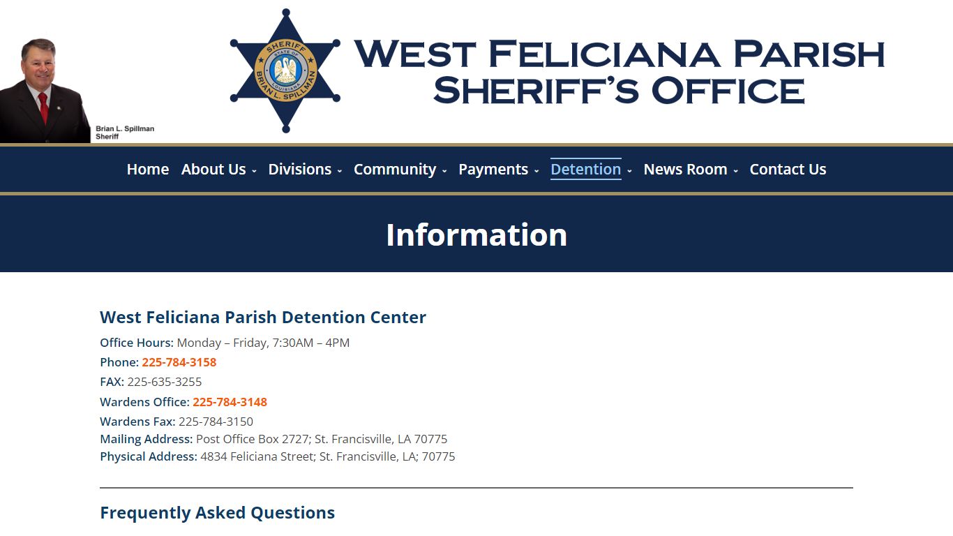 West Feliciana Parish Sheriff’s Office > Detention > Information