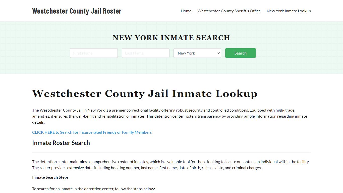 Westchester County Jail Roster Lookup, NY, Inmate Search