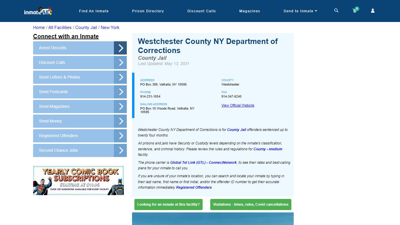 Westchester County NY Department of Corrections - Inmate Locator ...