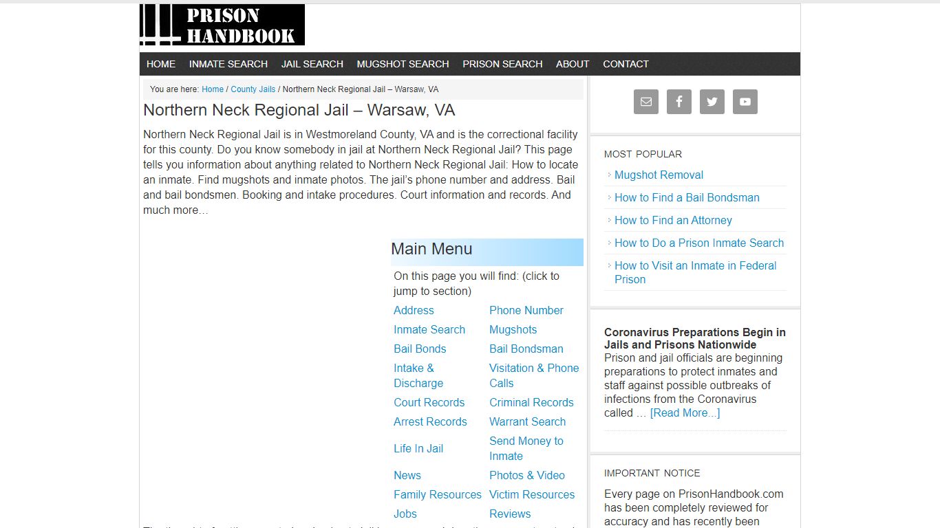Northern Neck Regional Jail – Warsaw, VA - Prison Handbook