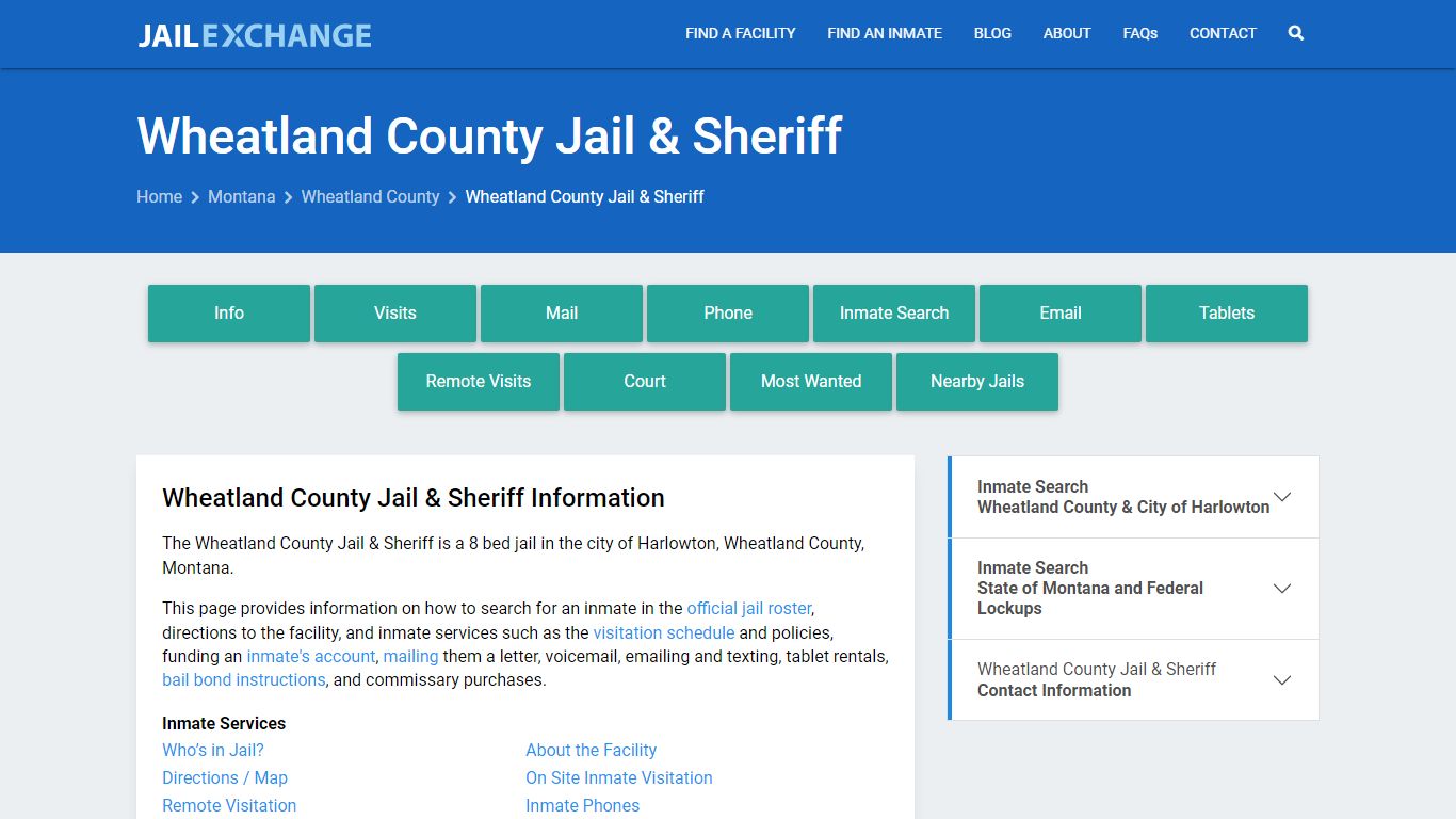 Wheatland County Jail & Sheriff, MT Inmate Search, Information