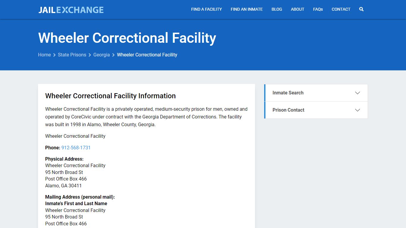 Wheeler Correctional Facility Inmate Search, GA - Jail Exchange
