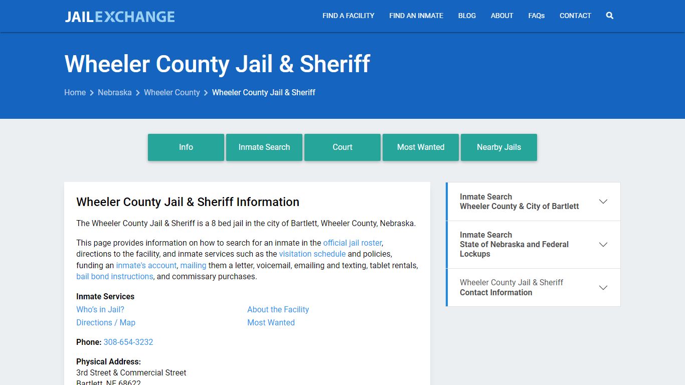 Wheeler County Jail & Sheriff, NE Inmate Search, Information